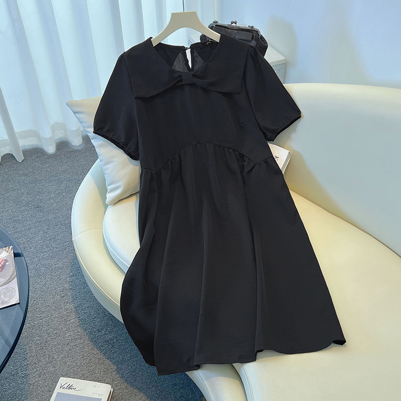 Ženska haljina s mašnicom, midi A-linija, doll collar, rukavi 3/4, tkanina od poliestera 95%+