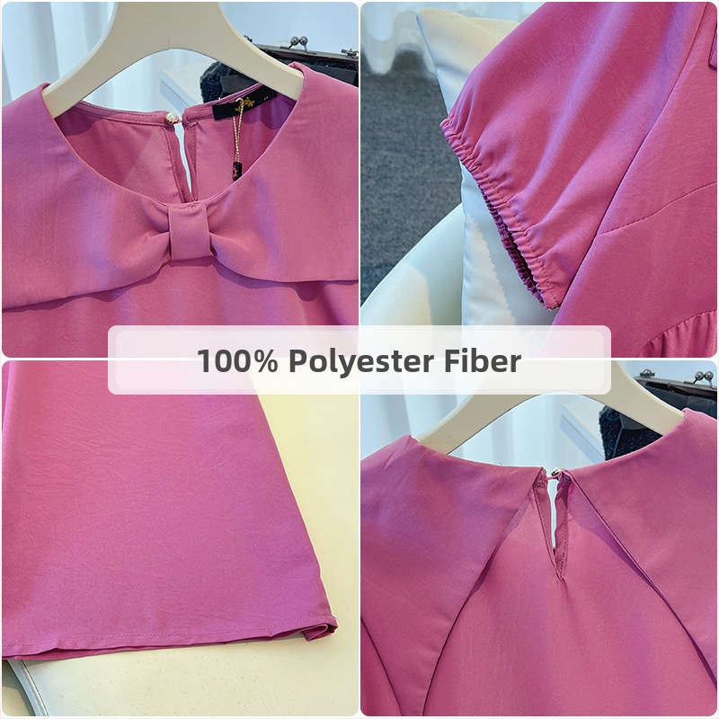 Ženska haljina s mašnicom, midi A-linija, doll collar, rukavi 3/4, tkanina od poliestera 95%+