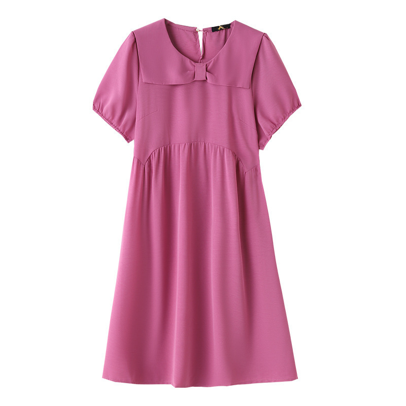 Ženska haljina s mašnicom, midi A-linija, doll collar, rukavi 3/4, tkanina od poliestera 95%+