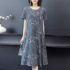 Milk Silk midi haljina, opušteni struk, kratki rukavi, okrugli izrez, otisak, ljetni gradski ležerni stil.