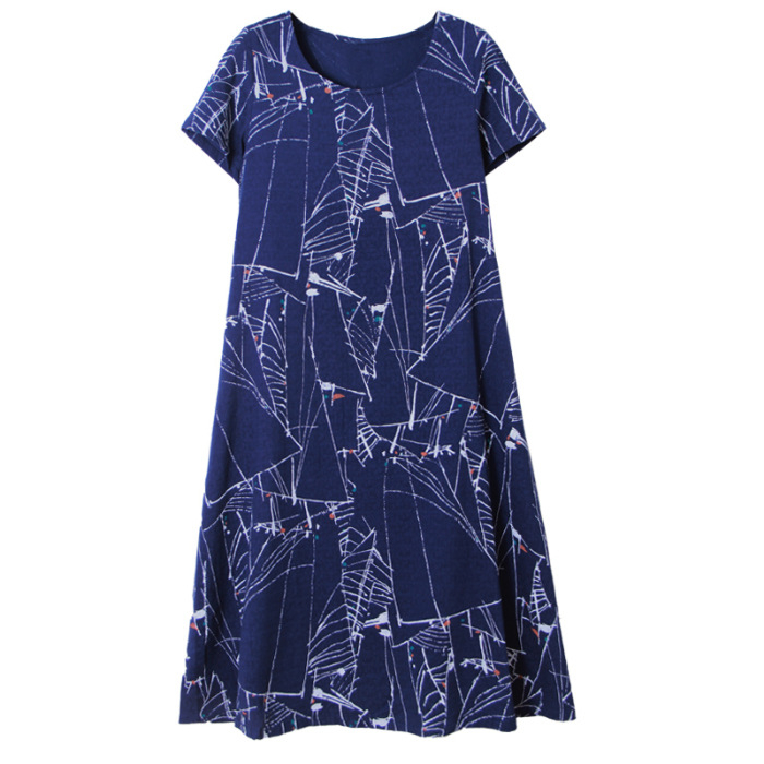 Milk Silk midi haljina, opušteni struk, kratki rukavi, okrugli izrez, otisak, ljetni gradski ležerni stil.