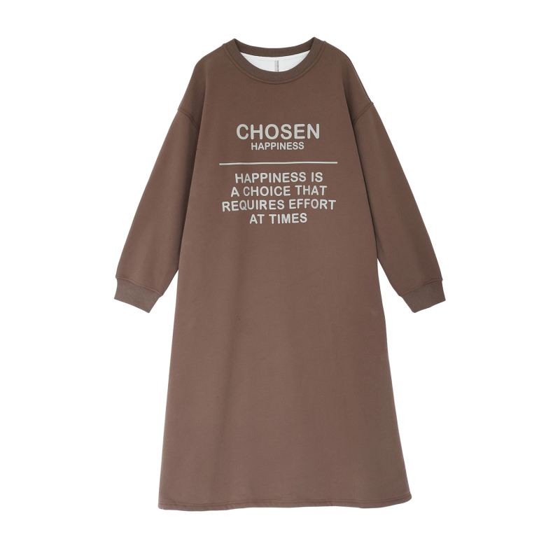 Plus veličine ženska haljina-sweatshirt s otiskom i flis podstavom, okrugli izrez, slobodan kroj, mješavina pamuka i poliestera, za jesen i zimu.