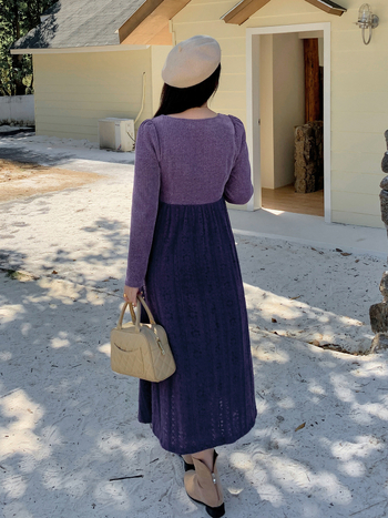 Női ruha csipke-chenille anyagból, hosszú ujjú, négyszögletes gallér, A-vonalú, 2025 tavasz