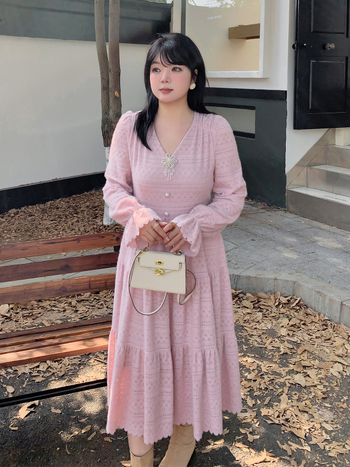 K2917 Francia V-nyakú retro csipkés ruha, hosszú A-vonal, téli stílus