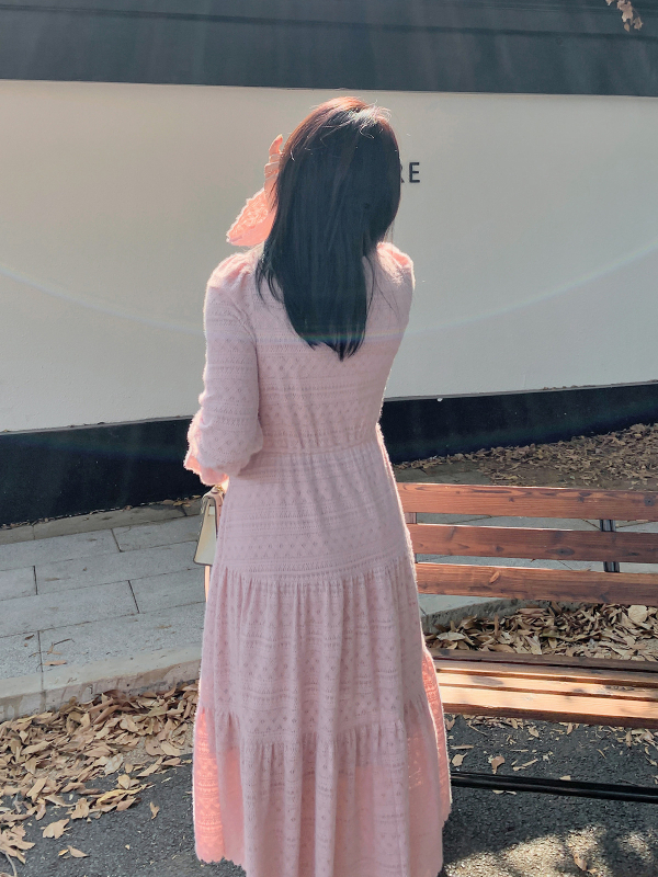 K2917 Francia V-nyakú retro csipkés ruha, hosszú A-vonal, téli stílus