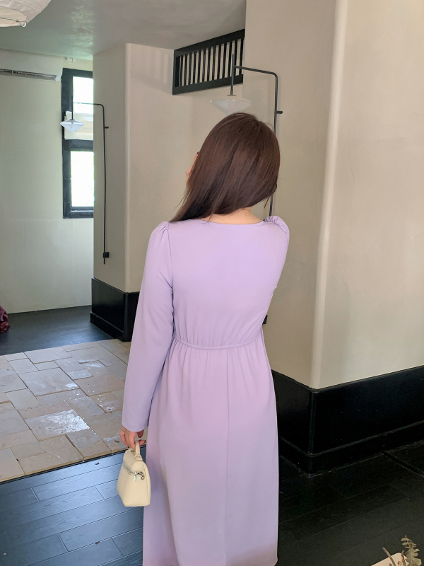 K2817 hosszú ujjú, A-vonalú ruha, négyzetes gallérral, Peacock twill poliészter (95%+), ősz 2024