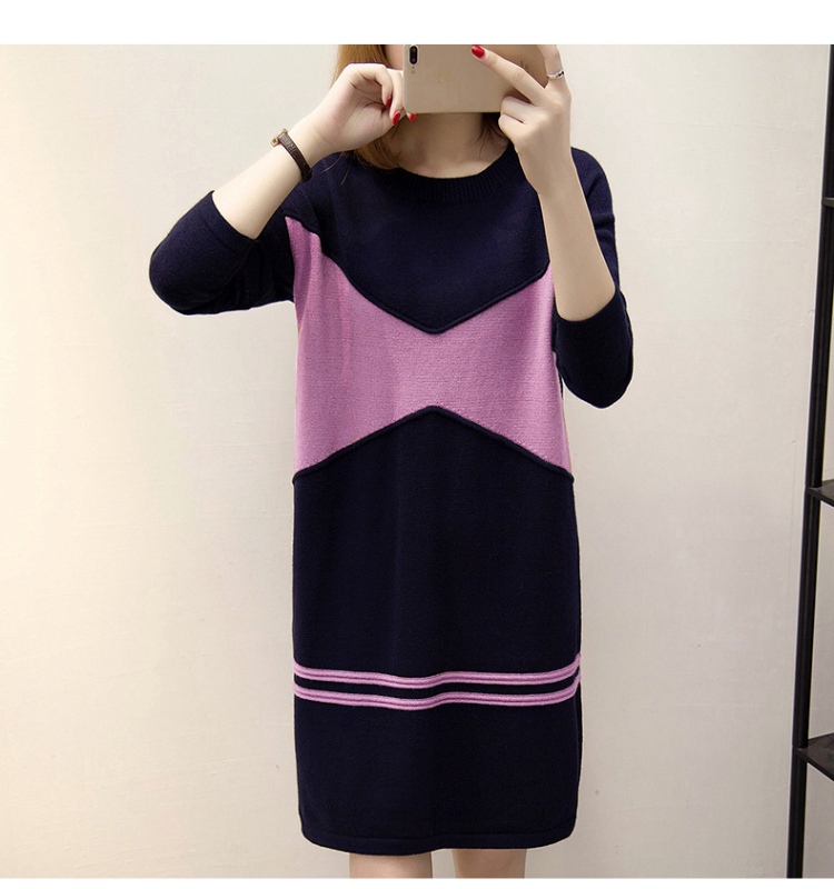 Plus-size poliester karirana midi haljina s okruglim izrezom