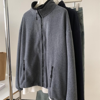Ženska chenille jakna s zipom, polo ovratnik, slobodan kroj, chenille tkanina sa spandeksom
