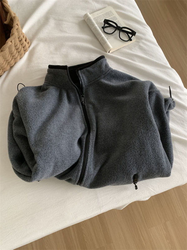 Ženska chenille jakna s zipom, polo ovratnik, slobodan kroj, chenille tkanina sa spandeksom