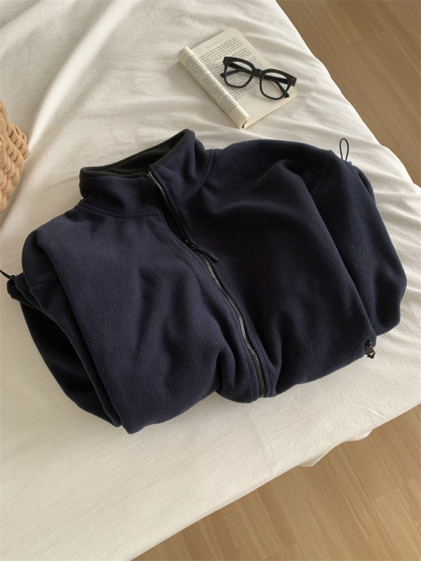 Ženska chenille jakna s zipom, polo ovratnik, slobodan kroj, chenille tkanina sa spandeksom