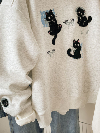 Ženski hoodie s korejskim stilom, mačja šivami i uzorkom životinja, opuštena silueta, poliester