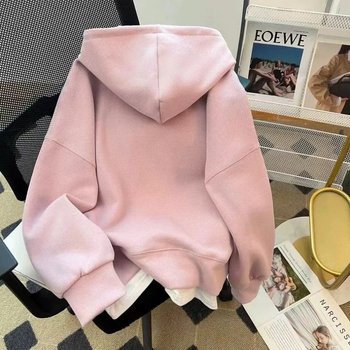 Γυναικείο φούτερ με κουκούλα και φλίς, κανονική εφαρμογή, μακριά μανίκια, ακρυλικό νήμα, φθινοπωρο 2024