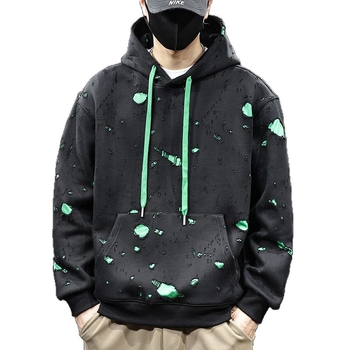 Razderani hoodie pulover s kapuljom, pamuk 51-70%, labav kroj, bočni džepovi, jesen 2025
