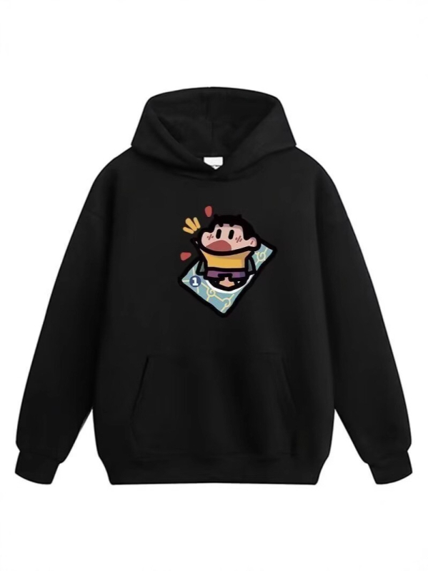 Hoodie od flisa s kapuljom | cartoon otisak | džepovi s patch | opušten kroj | poliester 96%+