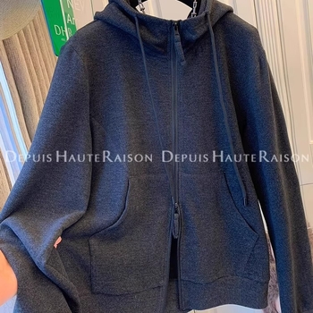 Hanorac cu glugă pentru femei, croială lejeră, amestec poliester-spandeks, toamnă/iarnă 2025, mâneci lungi