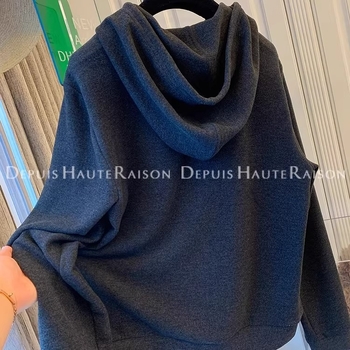 Hanorac cu glugă pentru femei, croială lejeră, amestec poliester-spandeks, toamnă/iarnă 2025, mâneci lungi