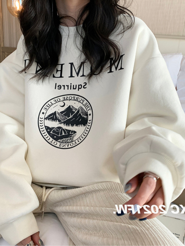 Ženska oversize dukserica s fleece unutrašnjom, natpisom slovima, dugi rukavi, okrugli izrez