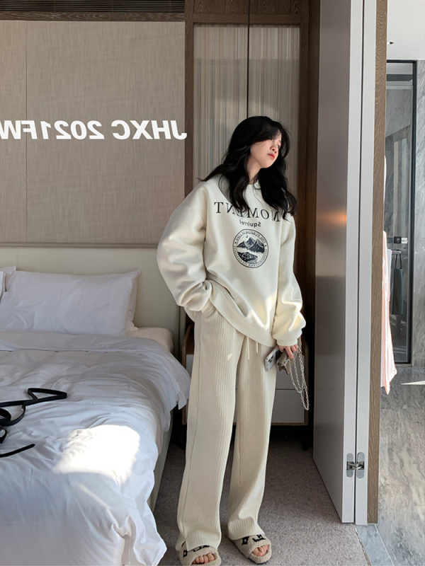 Ženska oversize dukserica s fleece unutrašnjom, natpisom slovima, dugi rukavi, okrugli izrez