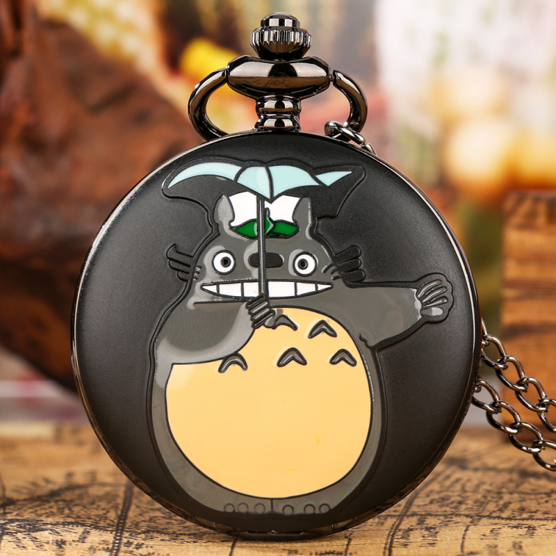 Totoro-inspirirani džepni sat, kvarcni mehanizam, svjetsko vrijeme, spiralna krunica, kućište od legure