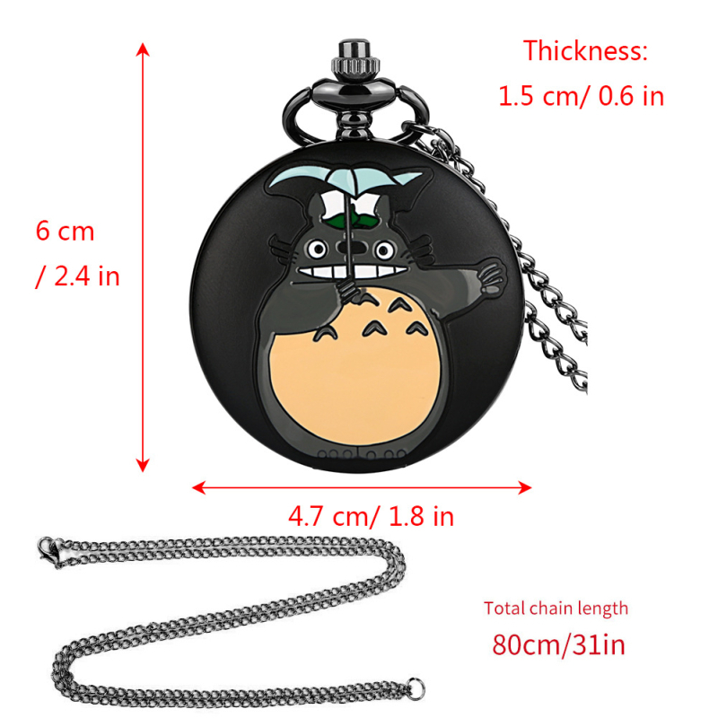 Totoro-inspirirani džepni sat, kvarcni mehanizam, svjetsko vrijeme, spiralna krunica, kućište od legure