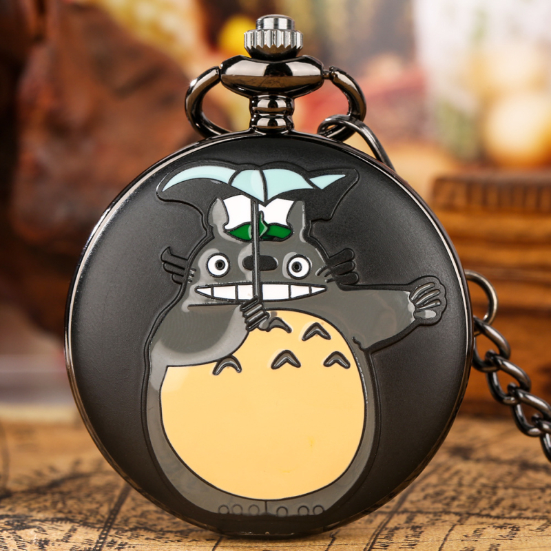 Totoro-inspirirani džepni sat, kvarcni mehanizam, svjetsko vrijeme, spiralna krunica, kućište od legure