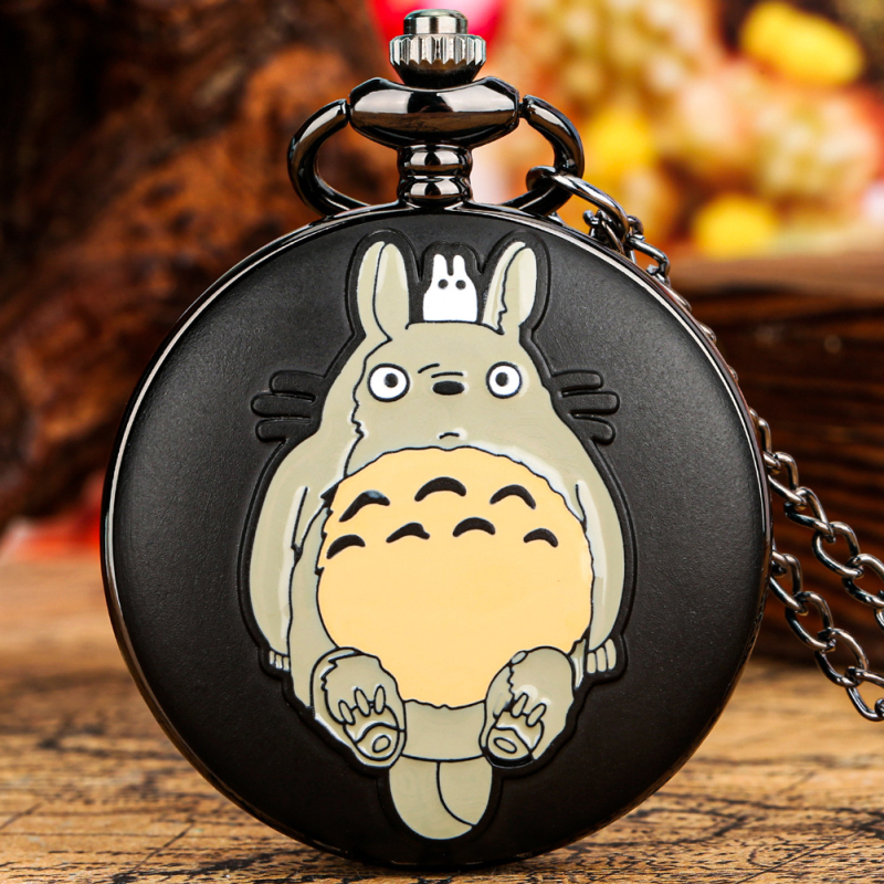 Totoro-inspirirani džepni sat, kvarcni mehanizam, svjetsko vrijeme, spiralna krunica, kućište od legure