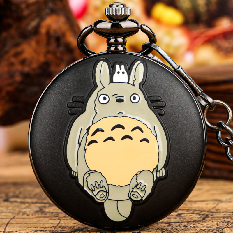 Totoro-inspirirani džepni sat, kvarcni mehanizam, svjetsko vrijeme, spiralna krunica, kućište od legure