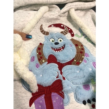 Γυναικείο φούτερ με κουκούλα, βελούδινο κέντημα, fleece εσωτερικά, φαρδιά γραμμή, κορεατικό στυλ