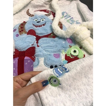 Γυναικείο φούτερ με κουκούλα, βελούδινο κέντημα, fleece εσωτερικά, φαρδιά γραμμή, κορεατικό στυλ