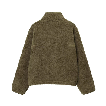 Ženski hoodie s polu-zipom i teddy velurom (Slobodan kroj, Poliester tkanina, Dugi rukavi, Jesen 2025)