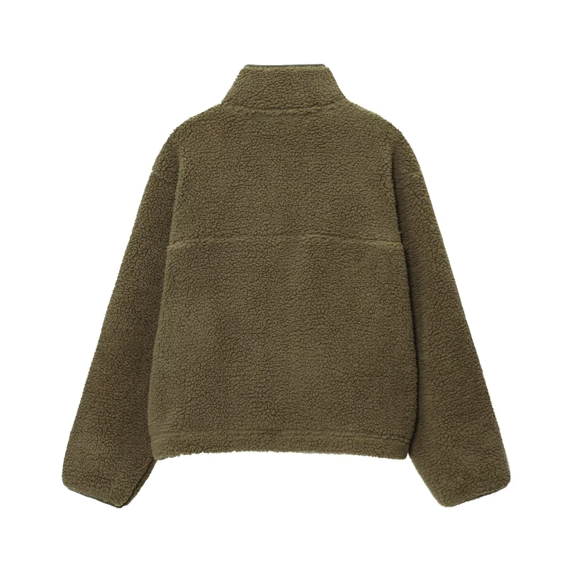 Ženski hoodie s polu-zipom i teddy velurom (Slobodan kroj, Poliester tkanina, Dugi rukavi, Jesen 2025)