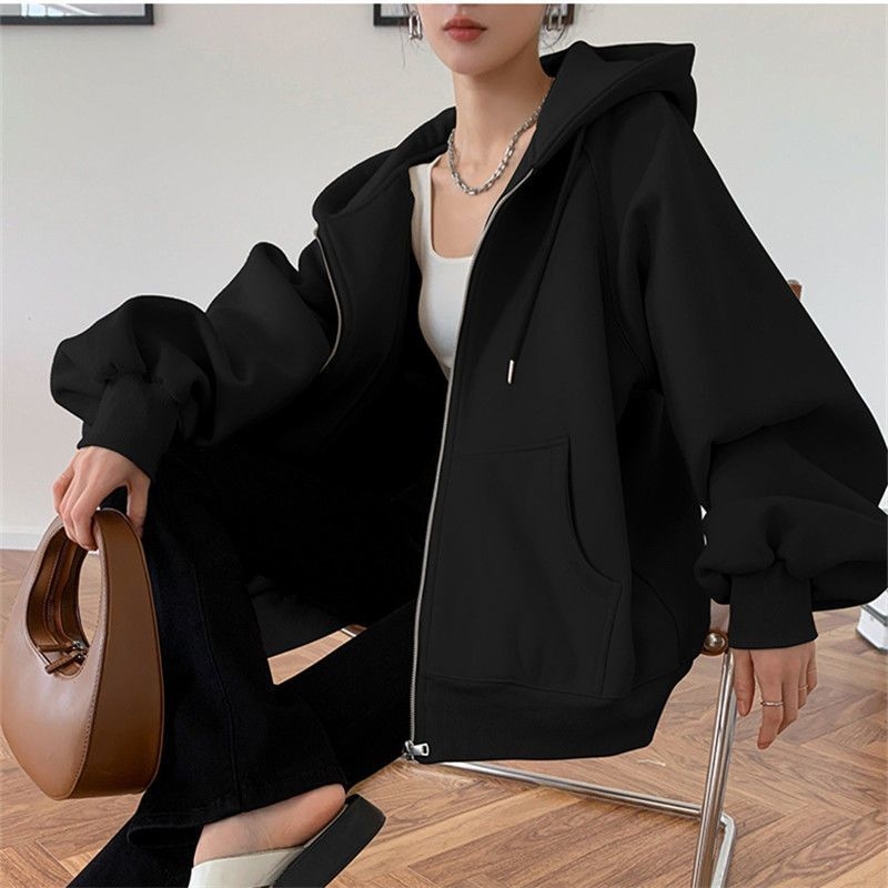 Ženski hoodie s kapuljom, fleec podstava za toplinu, Harajuku stil, slobodan kroj, dugi rukavi