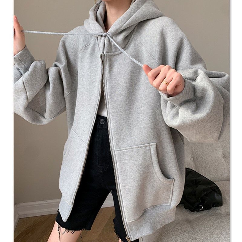 Ženski hoodie s kapuljom, fleec podstava za toplinu, Harajuku stil, slobodan kroj, dugi rukavi