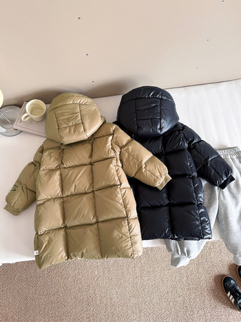 Unisex garā bērnu ziemas pūka jaka ar trim aizsardzības slāņiem, 86–90% pīļu pūka, rāvējslēdzējs