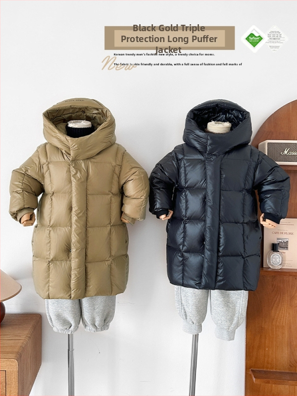 Unisex garā bērnu ziemas pūka jaka ar trim aizsardzības slāņiem, 86–90% pīļu pūka, rāvējslēdzējs