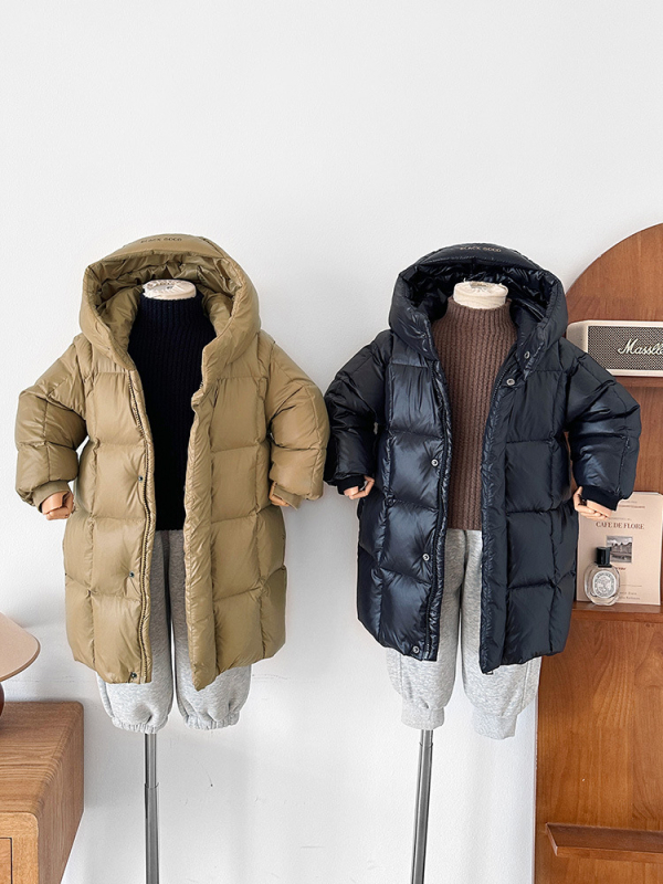 Unisex garā bērnu ziemas pūka jaka ar trim aizsardzības slāņiem, 86–90% pīļu pūka, rāvējslēdzējs