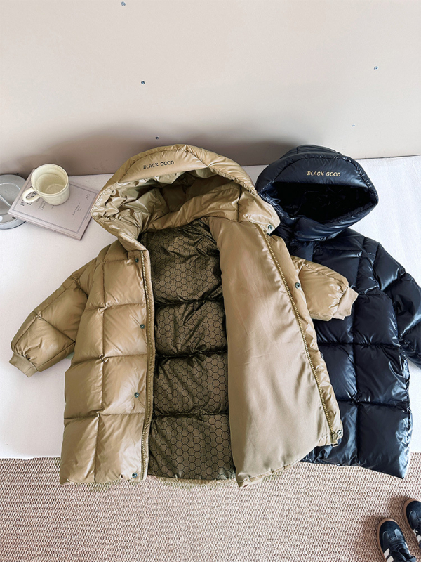 Unisex garā bērnu ziemas pūka jaka ar trim aizsardzības slāņiem, 86–90% pīļu pūka, rāvējslēdzējs