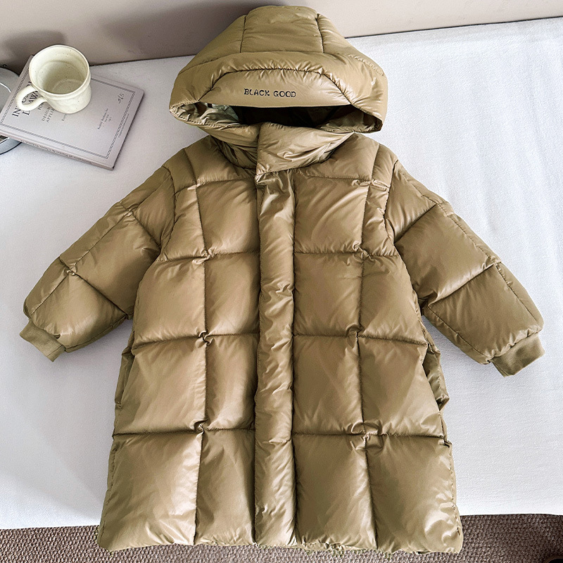 Unisex garā bērnu ziemas pūka jaka ar trim aizsardzības slāņiem, 86–90% pīļu pūka, rāvējslēdzējs