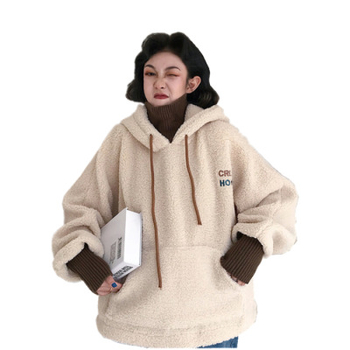 Ženski hoodie pulover s flis podstavom od poliestera, debeli materijal, dugi rukavi, širok kroj