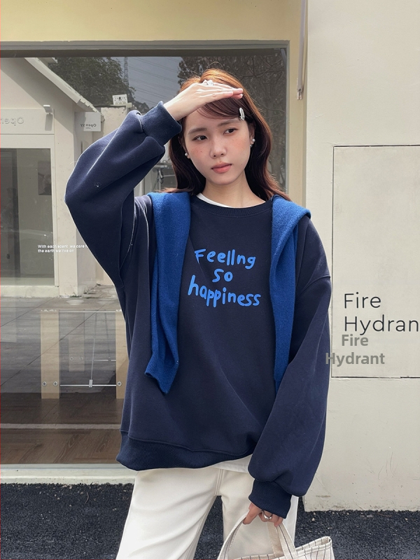 Φούτερ με κουκούλα και εκτύπωση κορεατικών γραμμάτων, χαλαρή γραμμή, γυναικείο χειμερινό μακρυμάνικο τοπ, 95% βαμβάκι