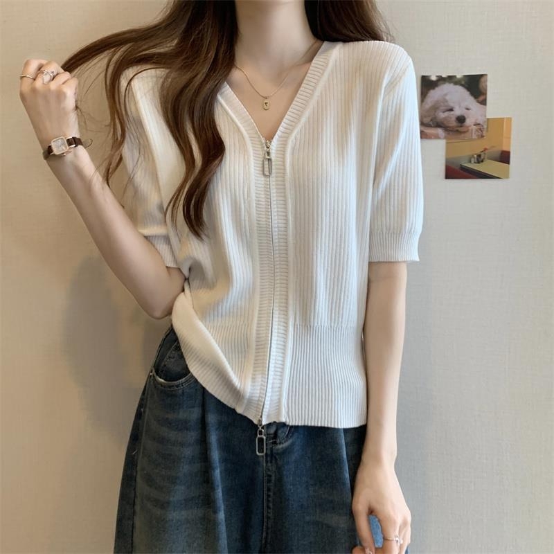 Ice Silk top, kratki rukav, V-izrez, ležerni kroj, japansko-korejski ljetni T-shirt