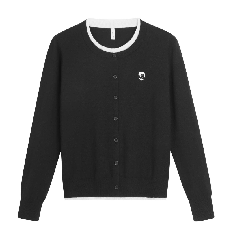 Korejski stil, lažni dvodjelni izgled, kontrastna šarena izvezena, pleteni top, jesen, ženski, slobodan kroj, veličina L, 66025