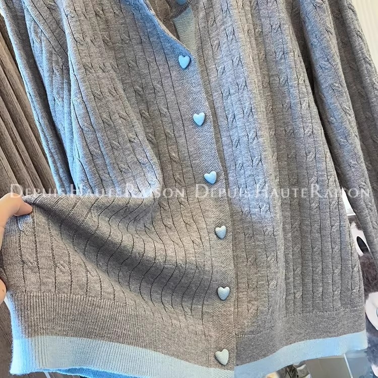 Kardigan od pletene s patchworkom, gumbi u obliku srca, twist color-block, slobodan kroj, okrugli izrez
