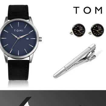 Tomi T071 sat s analognim kvarcnim mehanizmom, kožni kaiš, kućište od legure, kalendar i dekorativni brojčanik