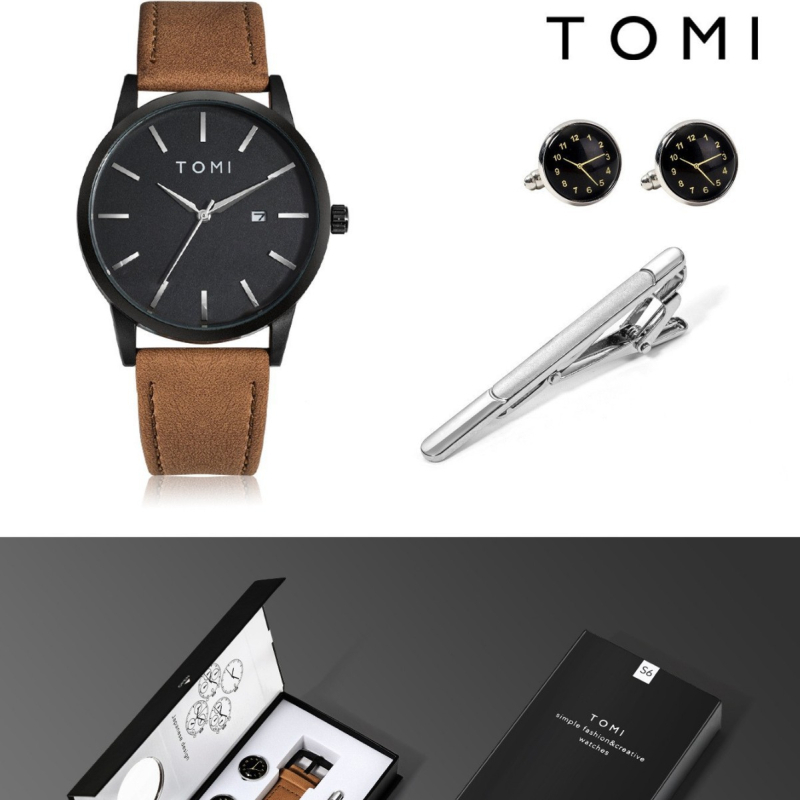 Tomi T071 sat s analognim kvarcnim mehanizmom, kožni kaiš, kućište od legure, kalendar i dekorativni brojčanik