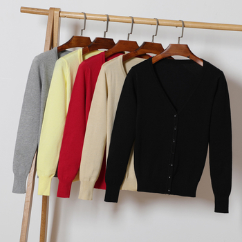 Kardigan džemper, korejskog stila, V izrez, dugi rukavi, smjesa viskoze i merceriziranog pamuka