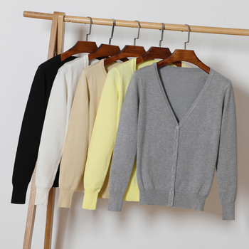 Kardigan džemper, korejskog stila, V izrez, dugi rukavi, smjesa viskoze i merceriziranog pamuka