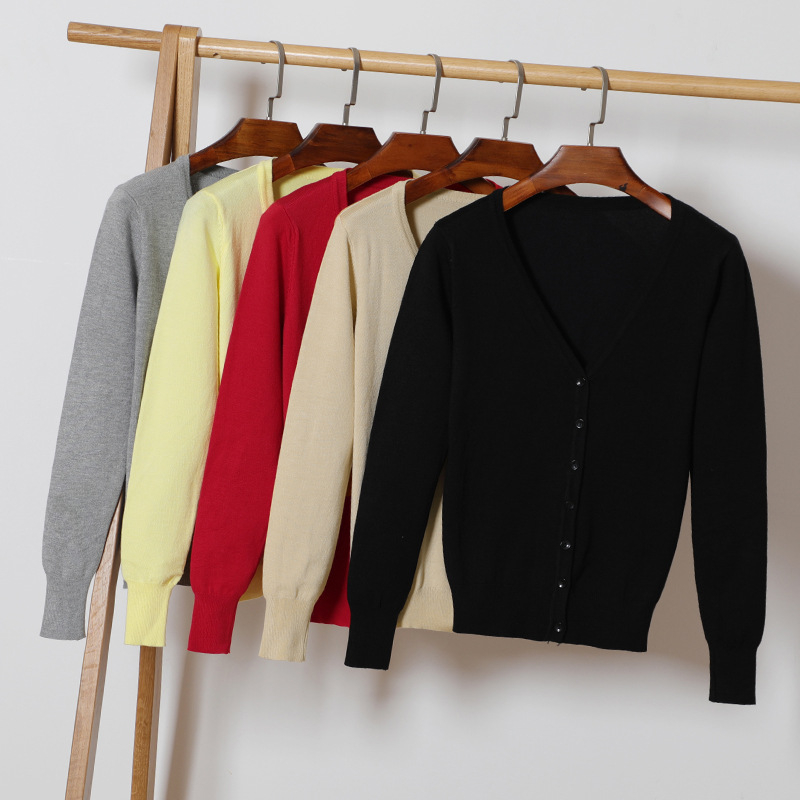 Kardigan džemper, korejskog stila, V izrez, dugi rukavi, smjesa viskoze i merceriziranog pamuka