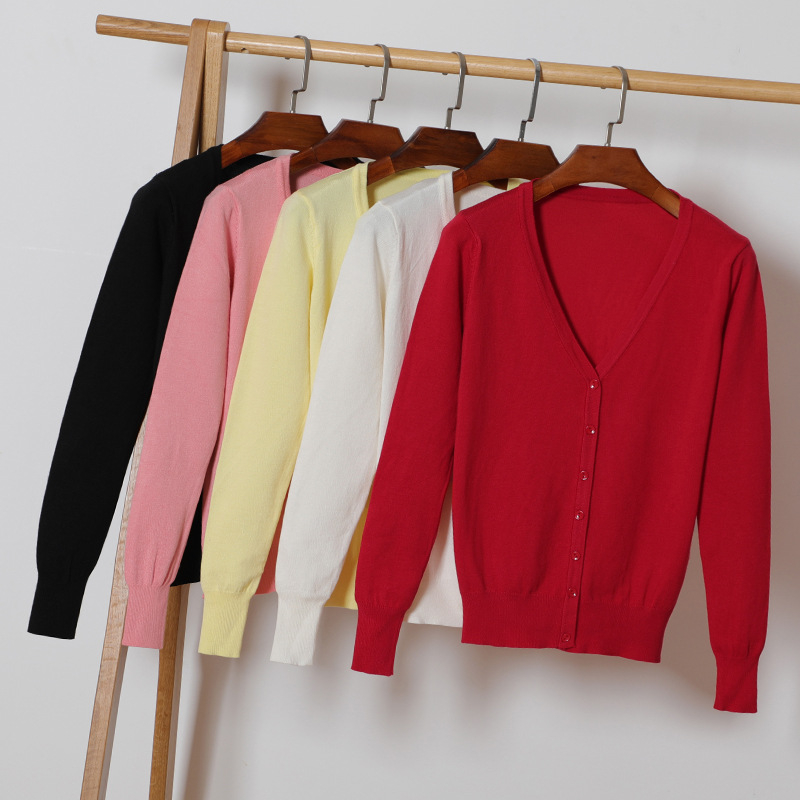 Kardigan džemper, korejskog stila, V izrez, dugi rukavi, smjesa viskoze i merceriziranog pamuka