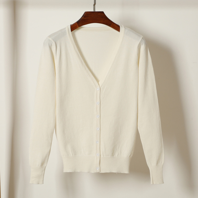 Kardigan džemper, korejskog stila, V izrez, dugi rukavi, smjesa viskoze i merceriziranog pamuka